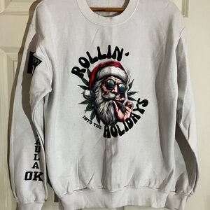 White Holiday Sweatshirt with Party Santa Design
